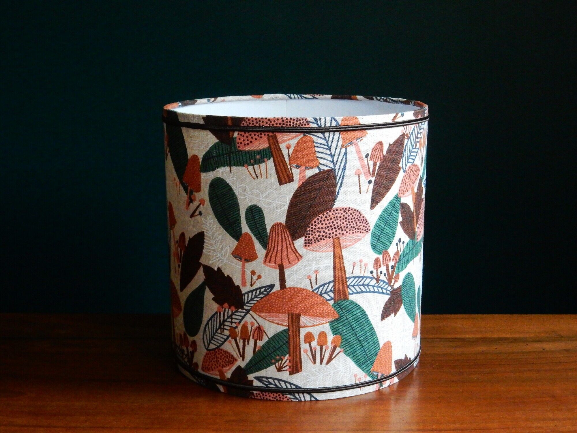 Mushroom lampshade and vintage orange glass lamp foot