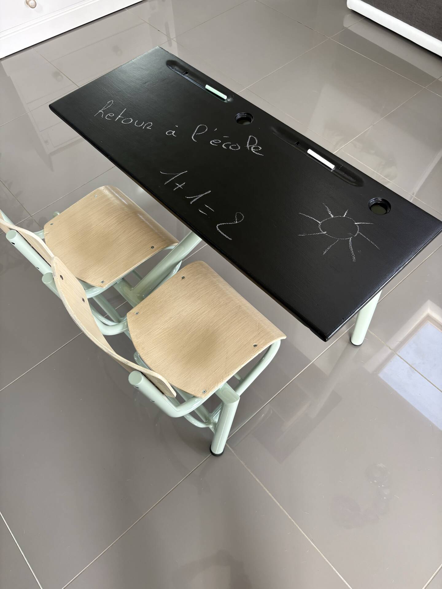 Vintage school desk for 2, fully renovated – Slate top