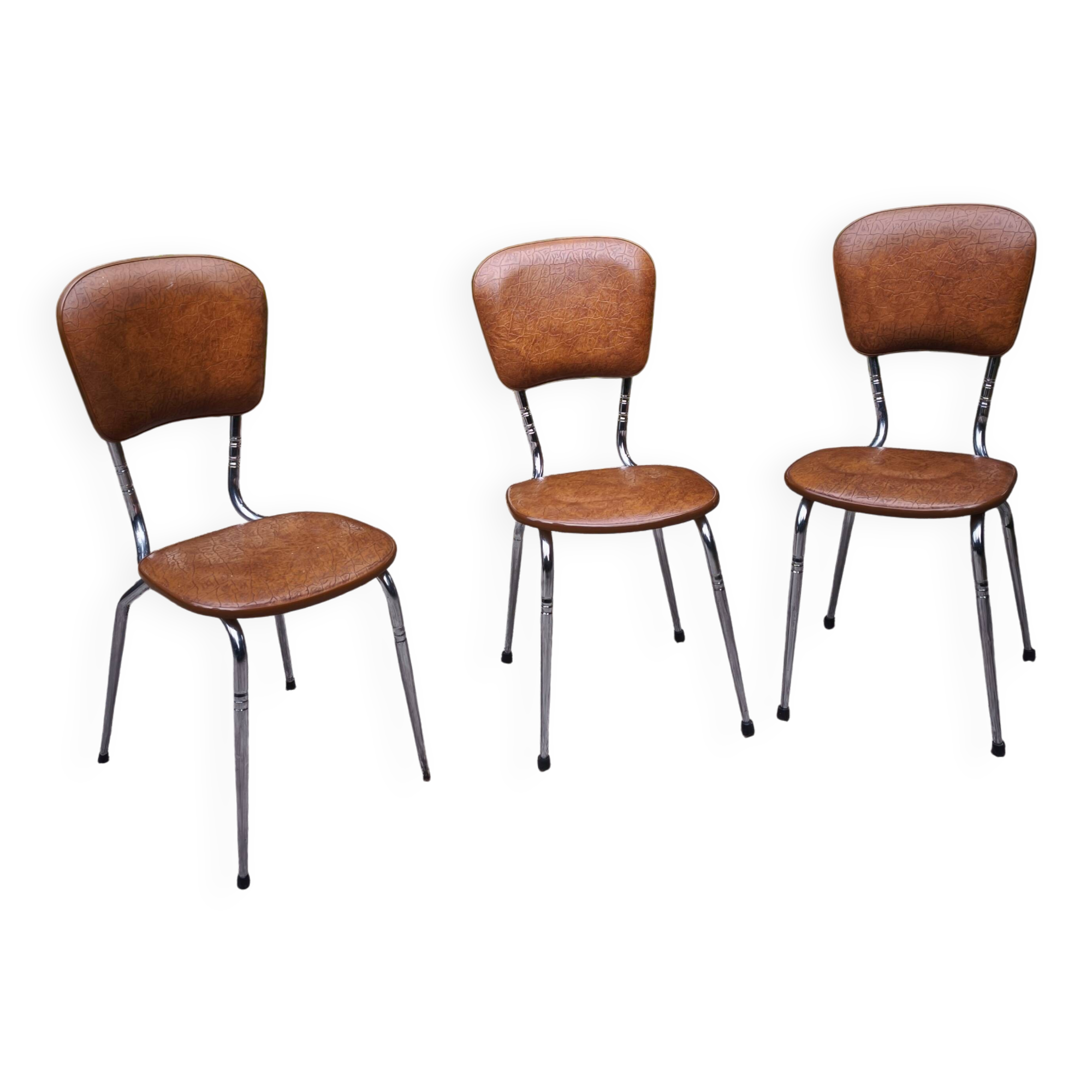 Set of 3 faux leather/steel chairs from the 50s/60s