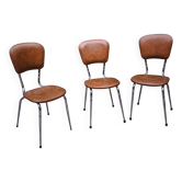 Set of 3 faux leather/steel chairs from the 50s/60s