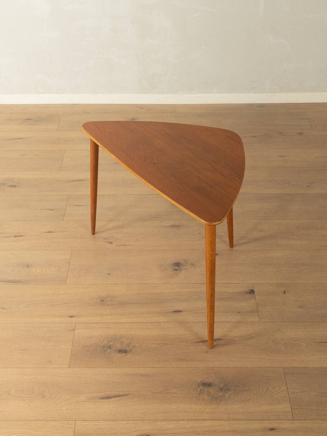 Elegant side table from the 1960s with triangular silhouette, teak wood
