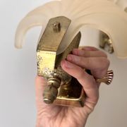 Pair of vintage shell glass wall lights, Art Deco style fixtures.