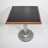 Square bistro dining table, wood, chrome and cast iron