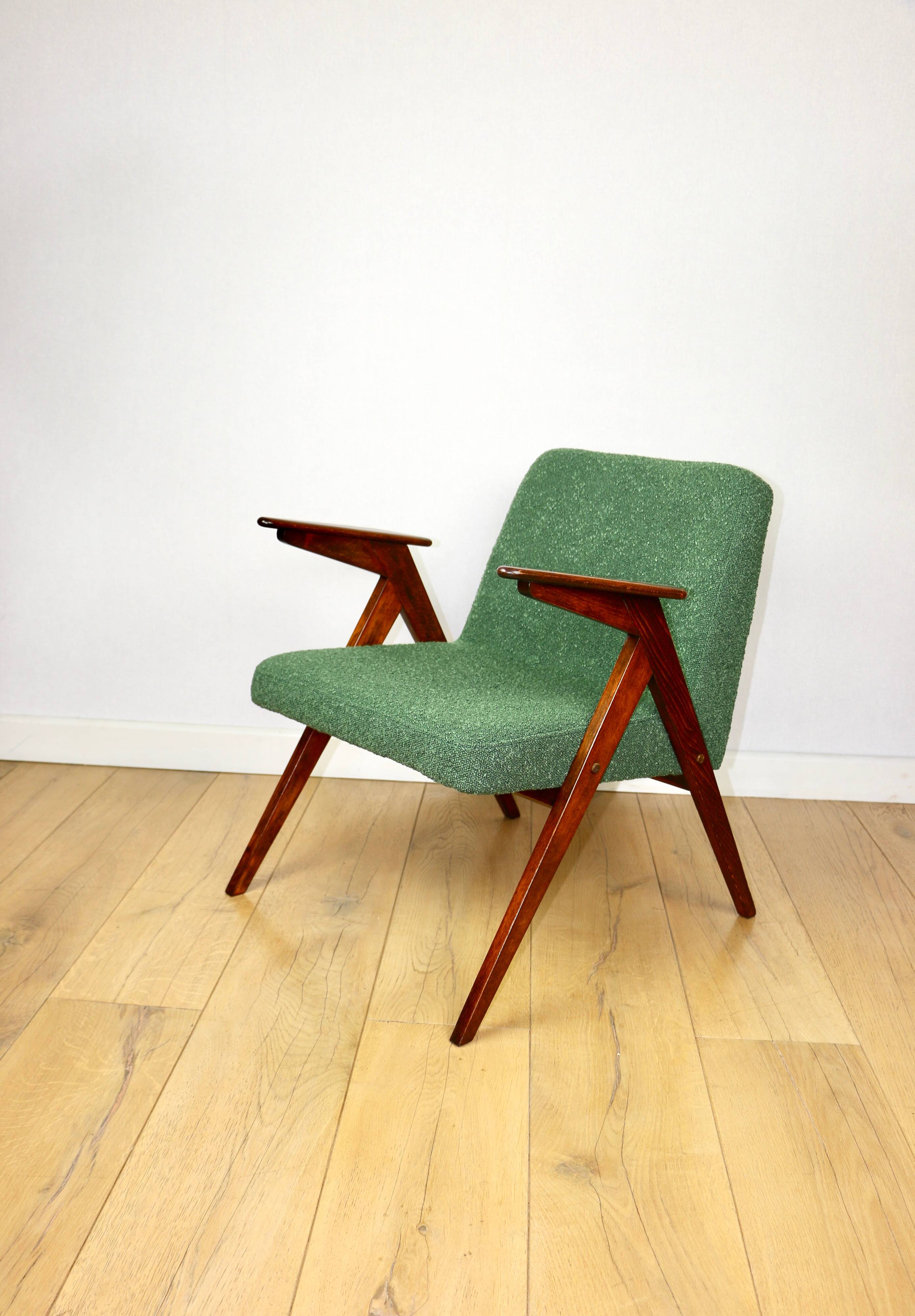 Fauteuil Bunny, bouclé vert des années 1970 par J. Chierowski