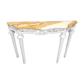 Console de hêtre laquée blanche vintage avec le dessus de marbre, Italie