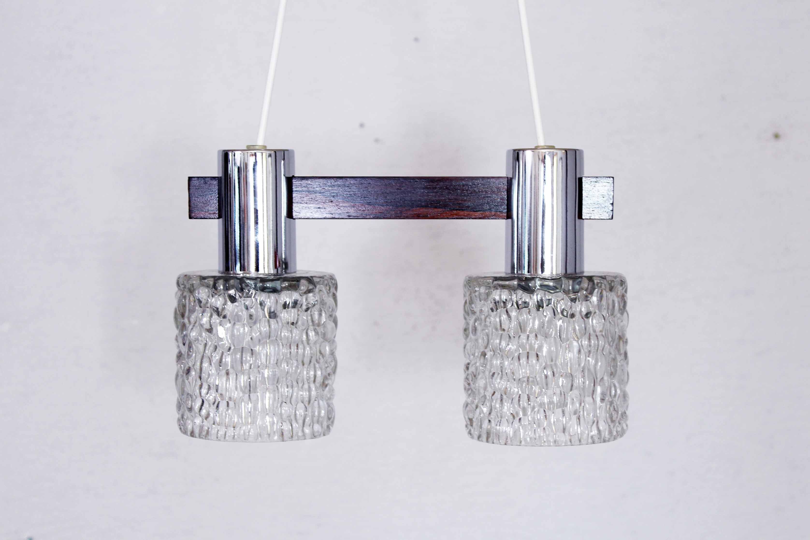 Hanging lamp in wood, glass and chrome metal 1970