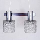 Hanging lamp in wood, glass and chrome metal 1970