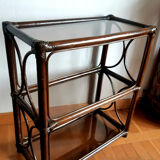 Rattan bookcase and smoked glass 1960