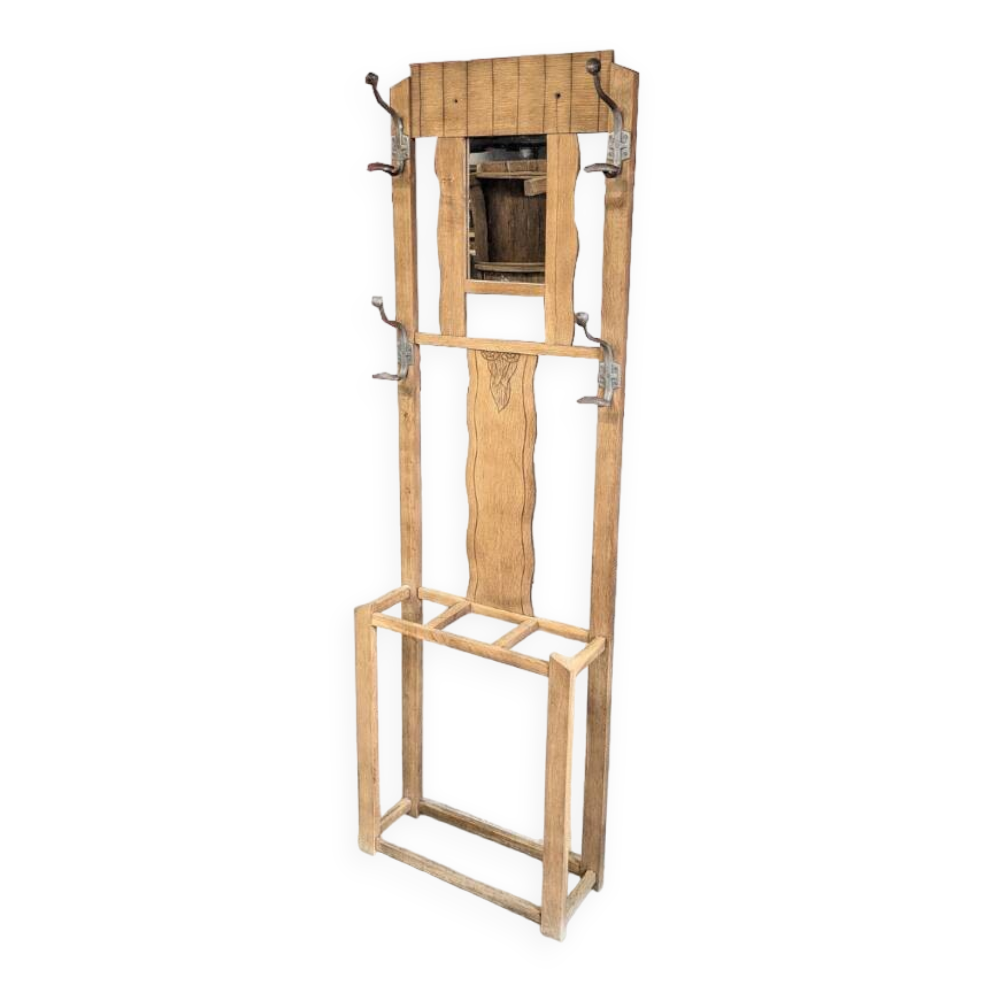 Porte Manteaux Vintage Art Déco Bois Brut Miroir