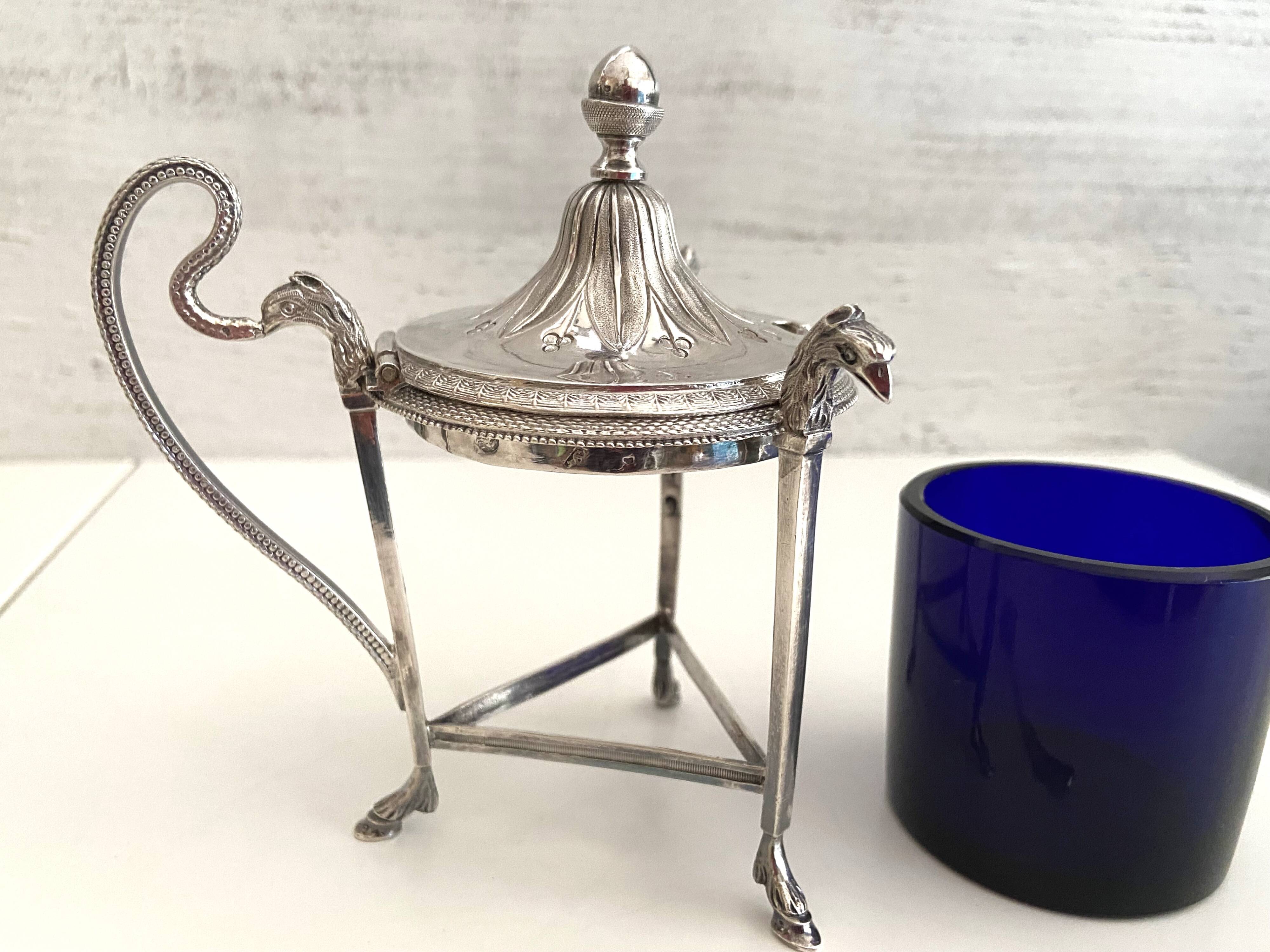 Mustard Pot Solid Silver (950°/°°°) Hallmark 1st Rooster Empire Consulate Period