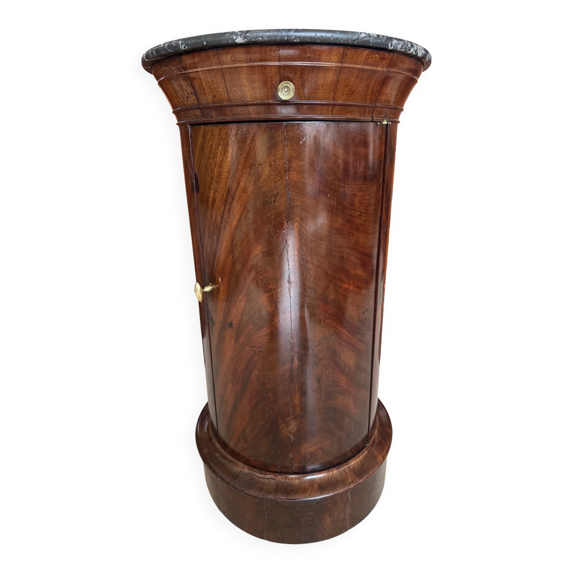 Rare Somno with drawer, Empire period Cuban mahogany and superb grooved marble.