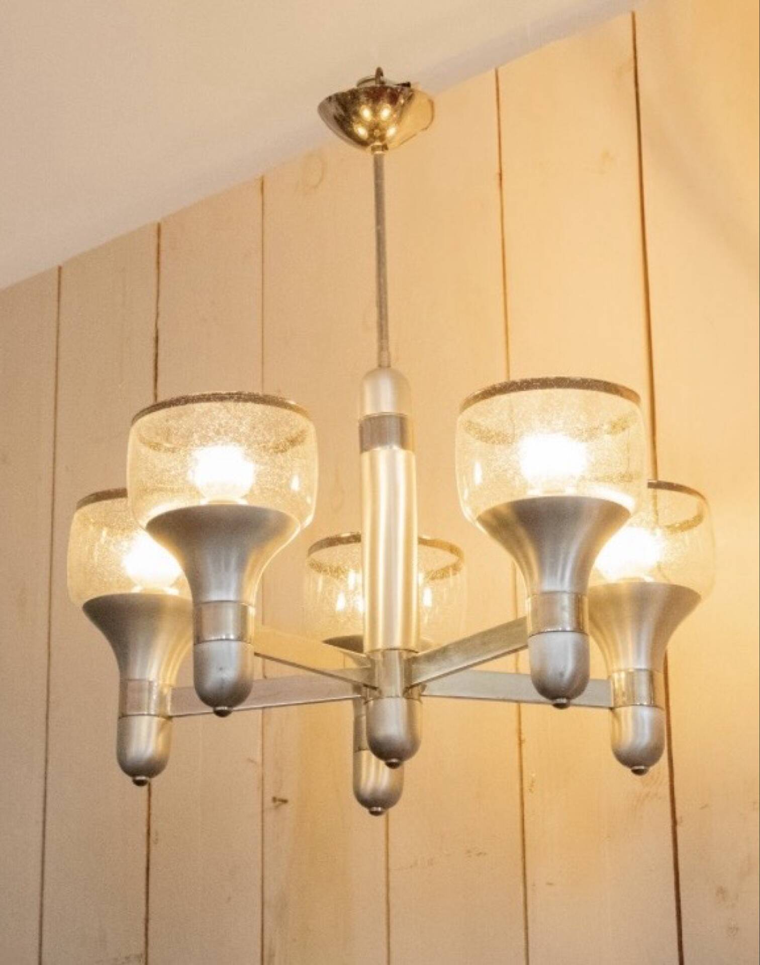 Lustre 5 branches en aluminium brossé