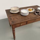 Walnut and pine drapery farmhouse table