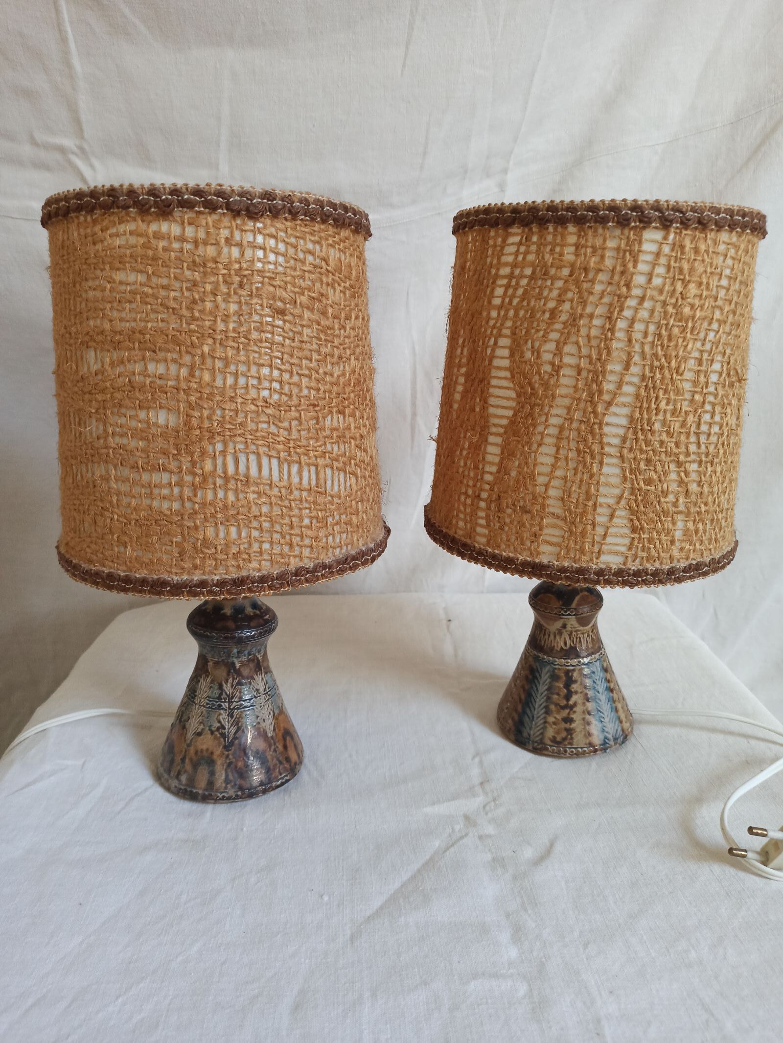 Pair of Courjault ceramic lamps