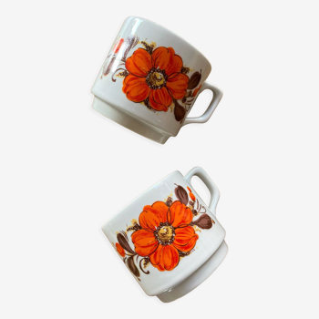 Tasses vintages toghana fleur orange