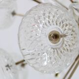 1970s Glass Dandelion Chandelier in Brass Finish by Kamenicky Senov, Czechoslovakia
