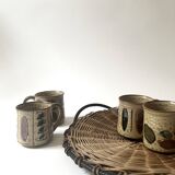 Set of 2 glazed ceramic coffee mugs from around 1970.