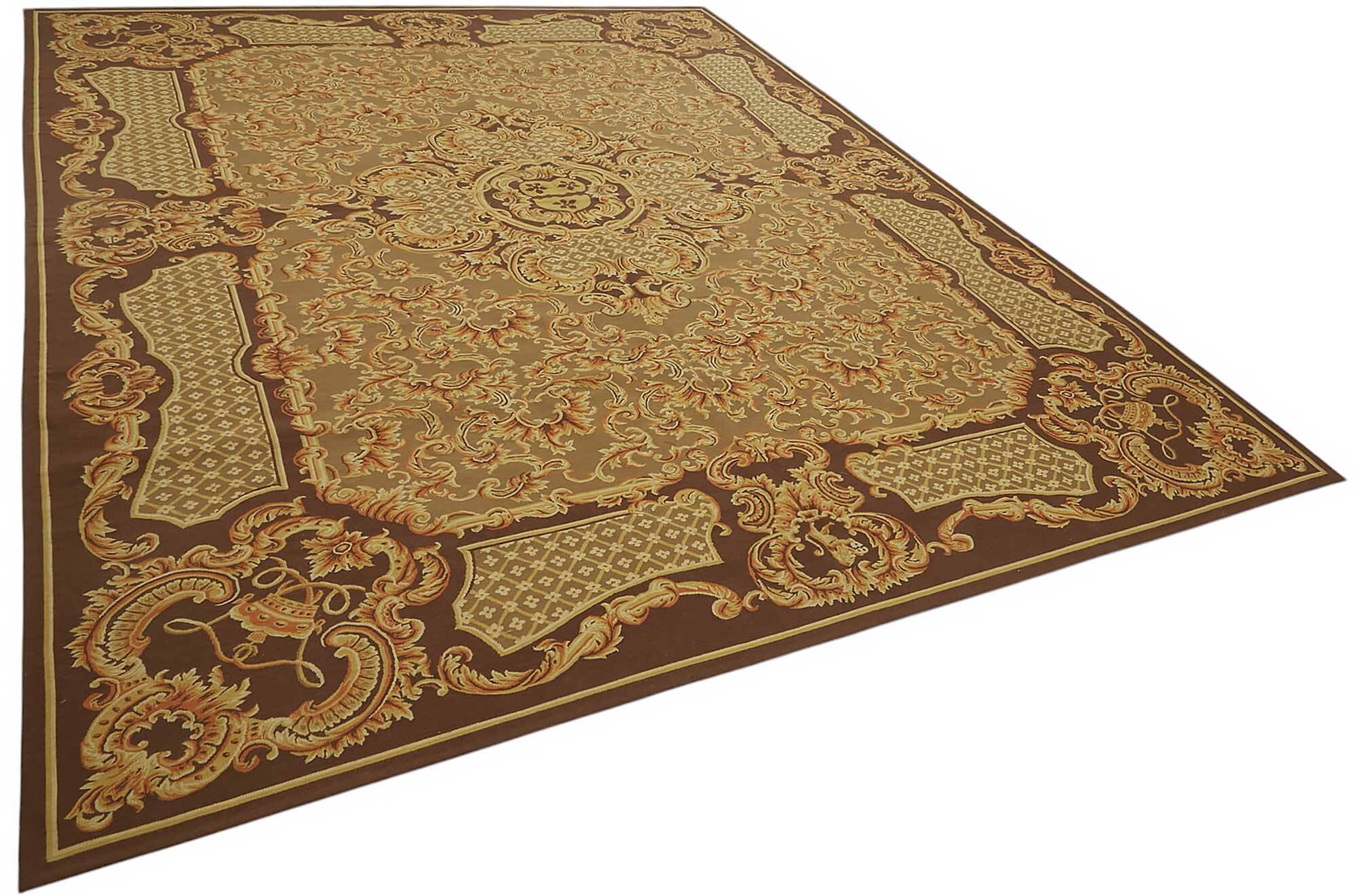 Handmade European Vintage Aubusson Kilim 277 cm x 356 cm