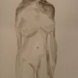 Tableau signé aquarelle monochrome sépia portrait féminin «  dans les yeux »