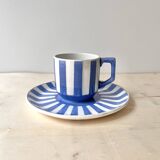 Vintage fox trott coffee cup sarreguemines, art deco striped service.