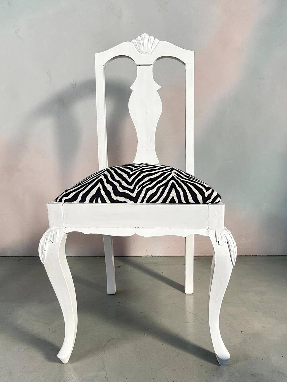 Antique Baroque chair redesigned in Zebra fabric