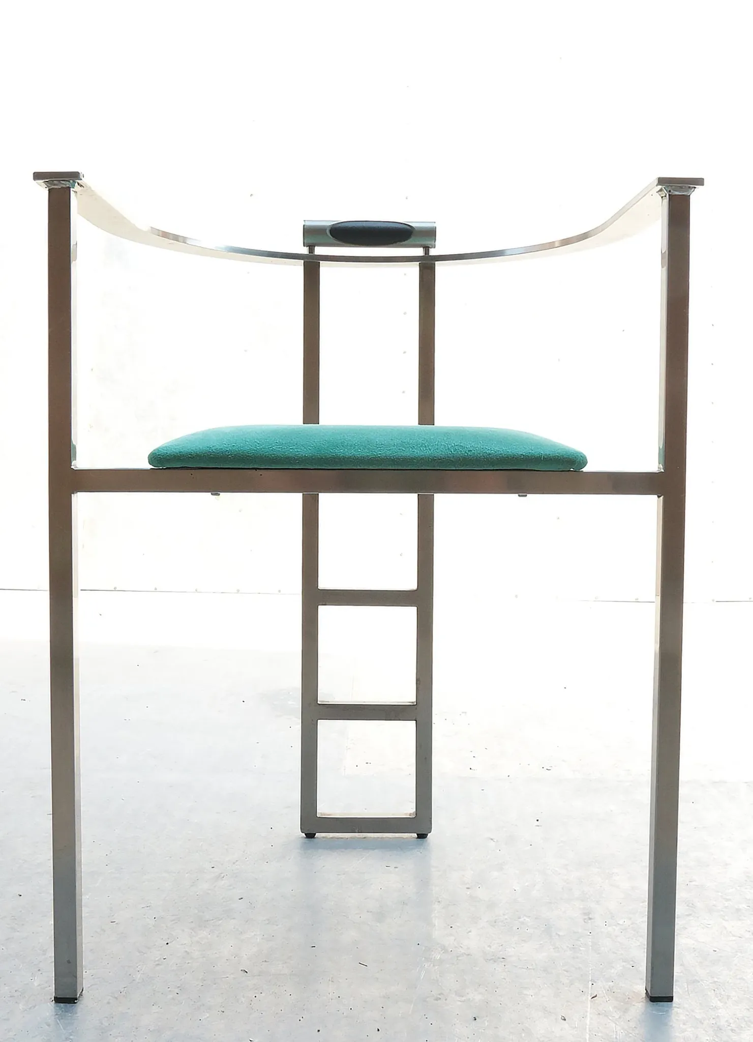 Pair of Memphis style Belgo Chrom chairs, steel and green velvet, 1980s
