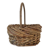 Round wicker and wood basket