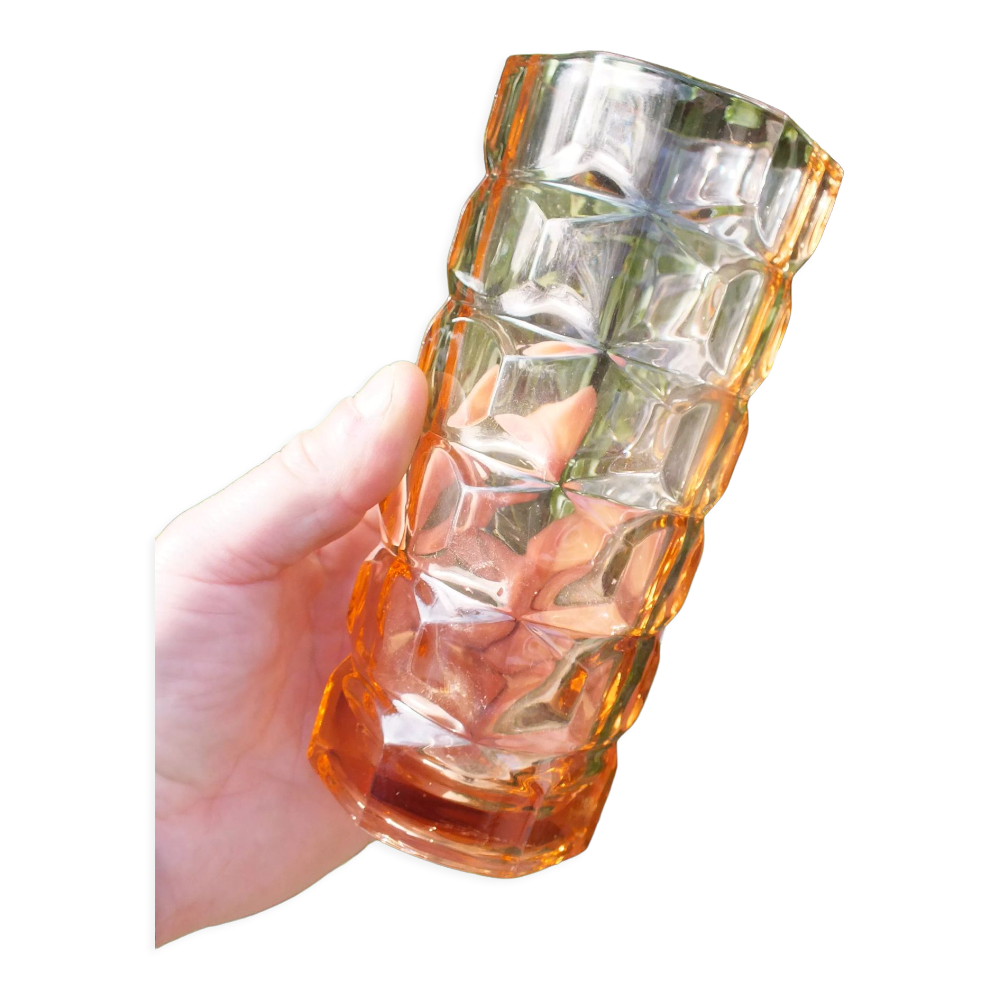 Vintage faceted pink glass vase