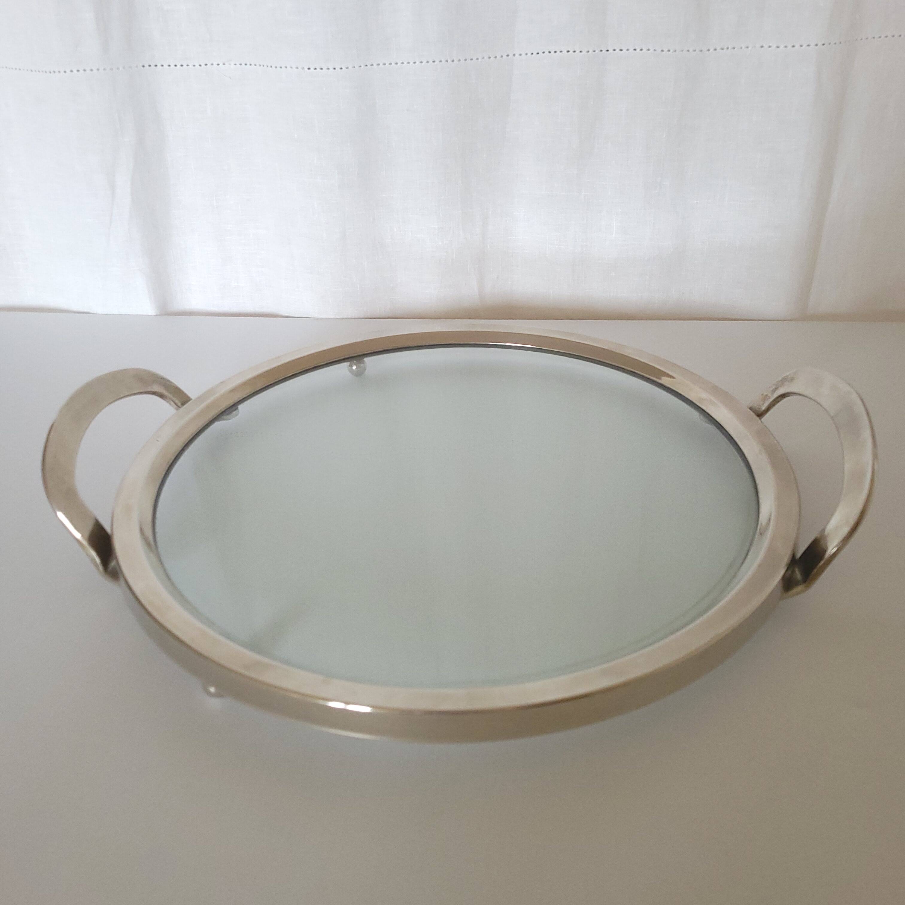 Glass and silver-plated metal tray