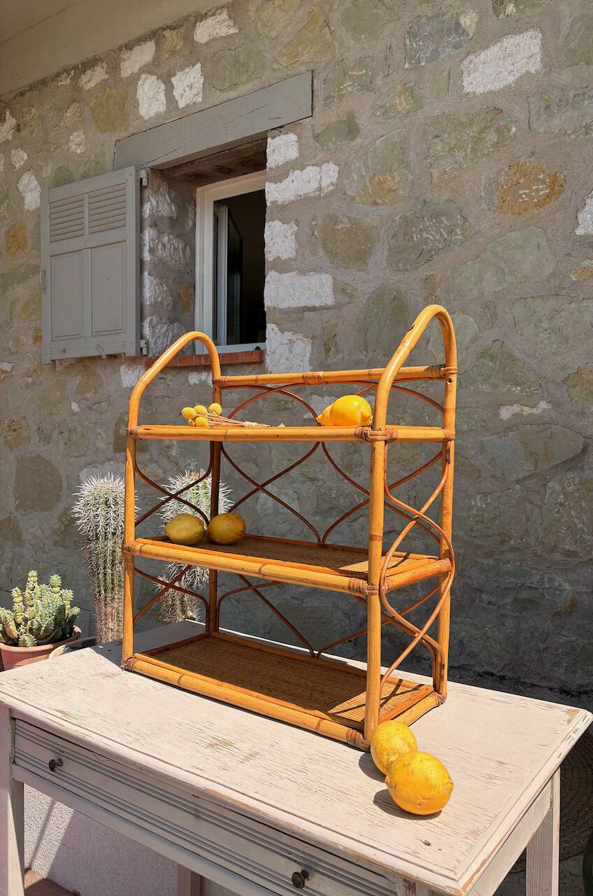 Vintage wall shelf in rattan