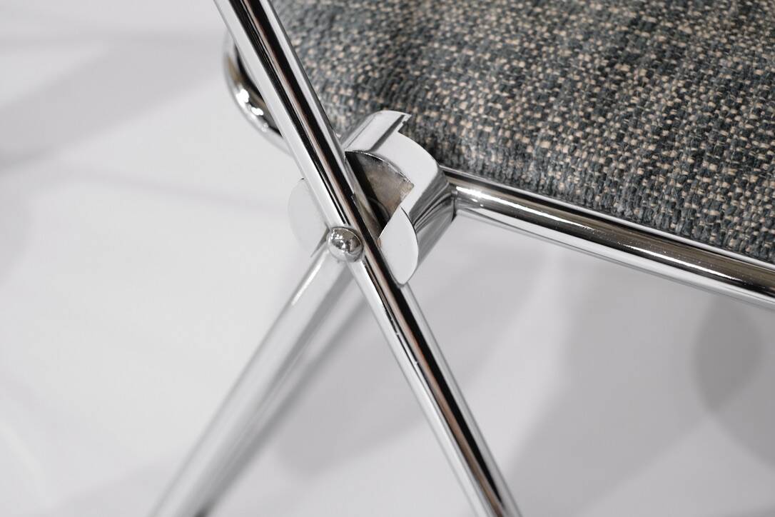 Set of 9 chrome folding chairs with fabric from the 1970s.