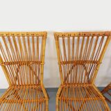 Set of 4 vintage Audoux Minet rattan chairs from the 1950s and 60s.