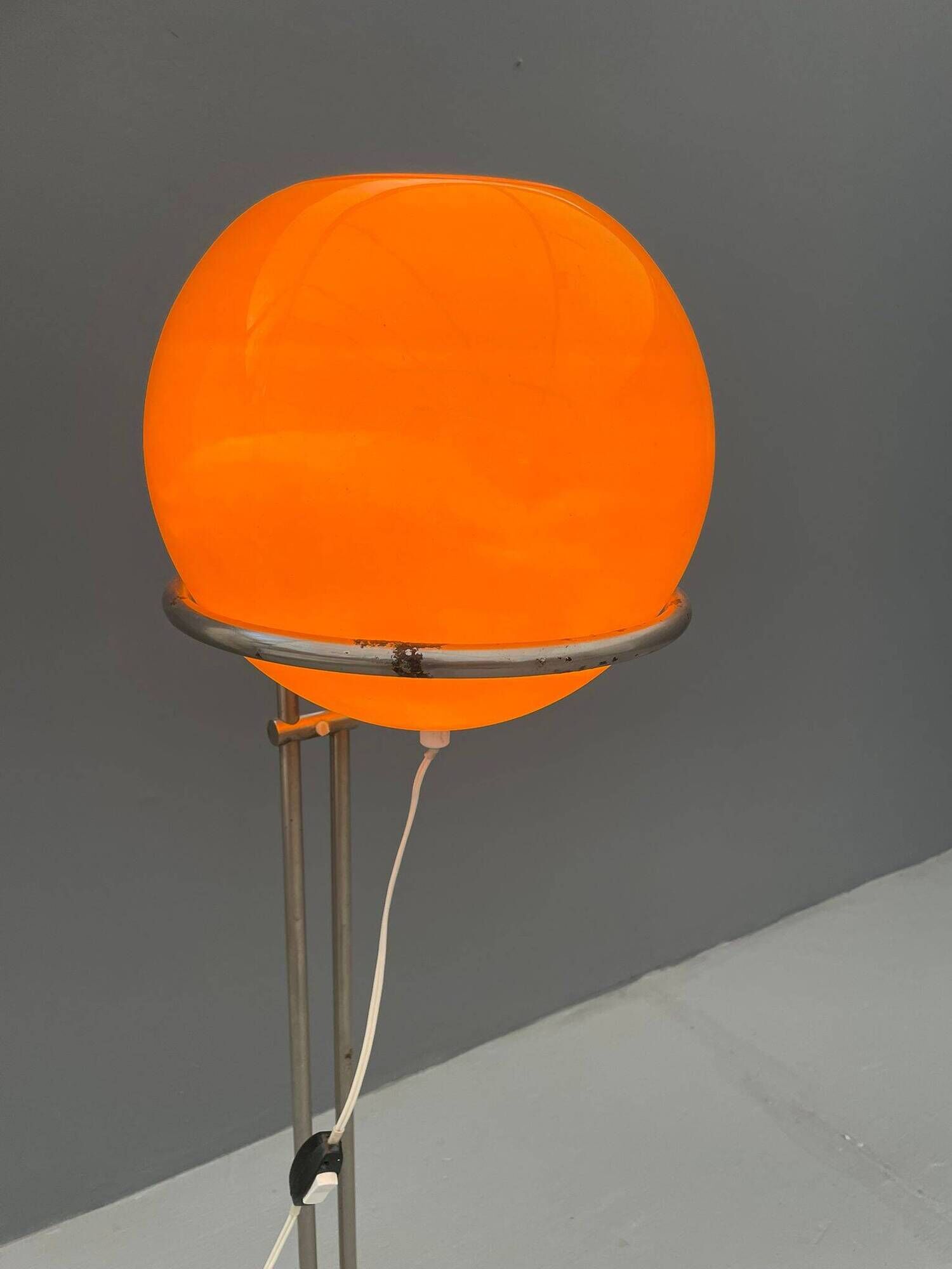 Atomic age Orange glass floor lamp by Tibor Hazi, Hungary, 1973