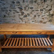 Old French baker's table – kitchen island / work table in solid chestnut with drawers.