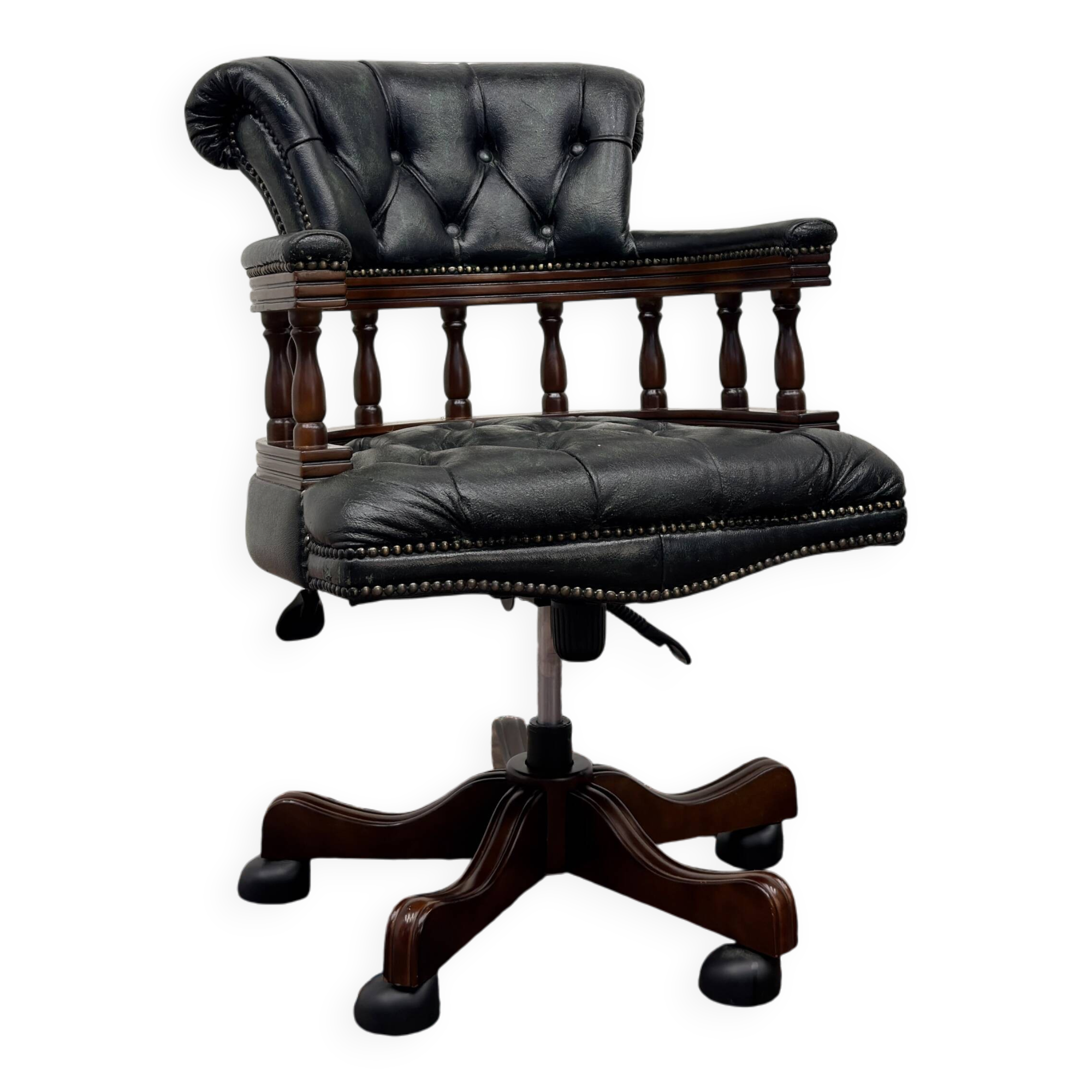 Chaise de bureau Chesterfield, chaise de capitaine, verte