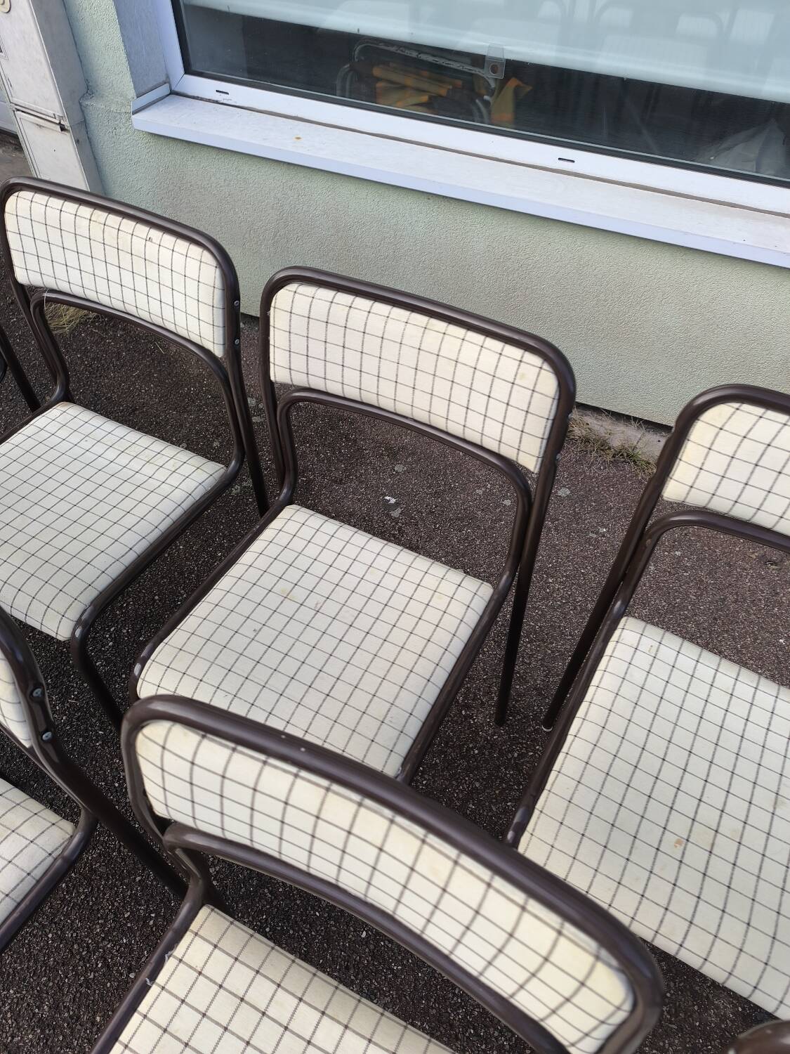 Set of 12 vintage Danish metal and fabric chairs