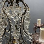 Vintage Italian Crystal Beaded Chandelier with Lilac Glass Bobeches, 1