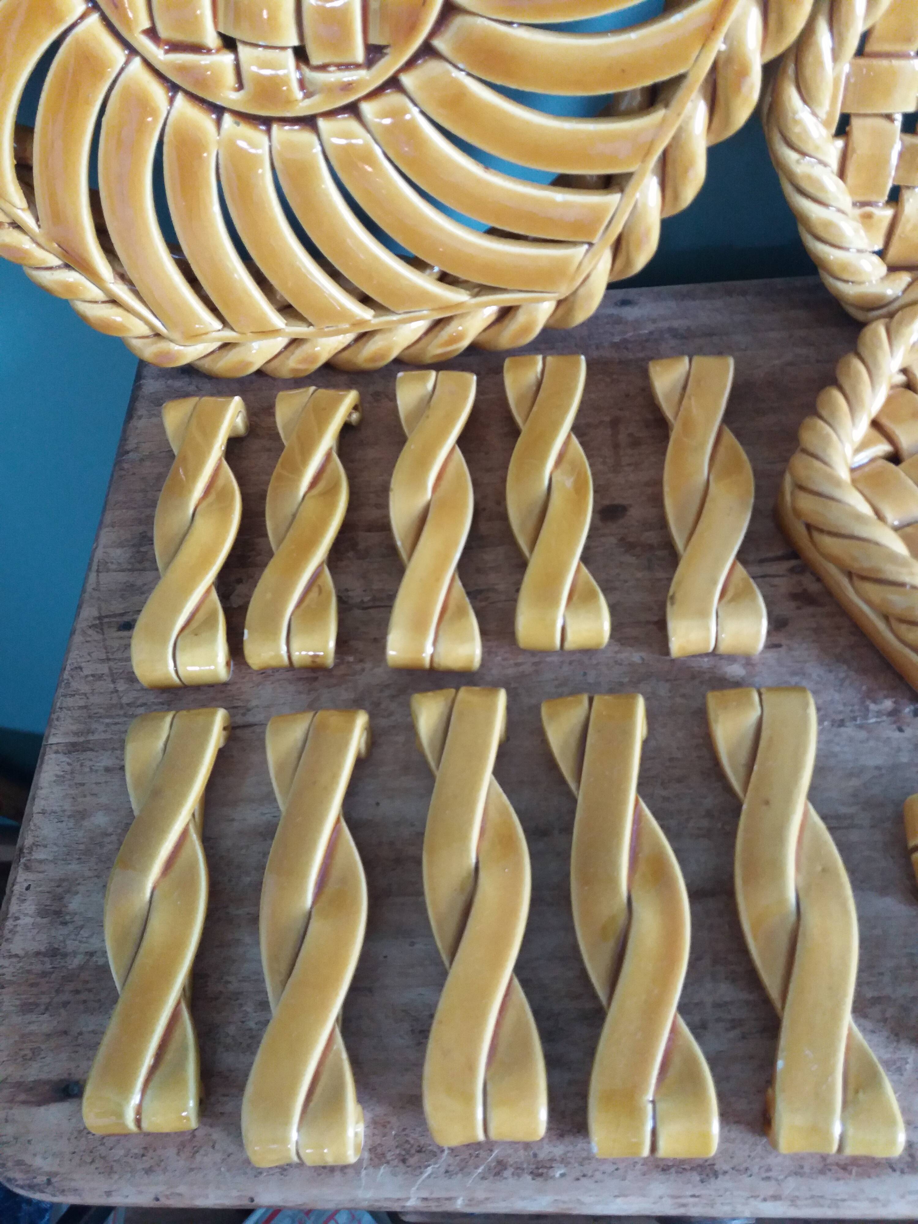 FPP Vallauris barbotine trivets, bottle coasters and knife holders