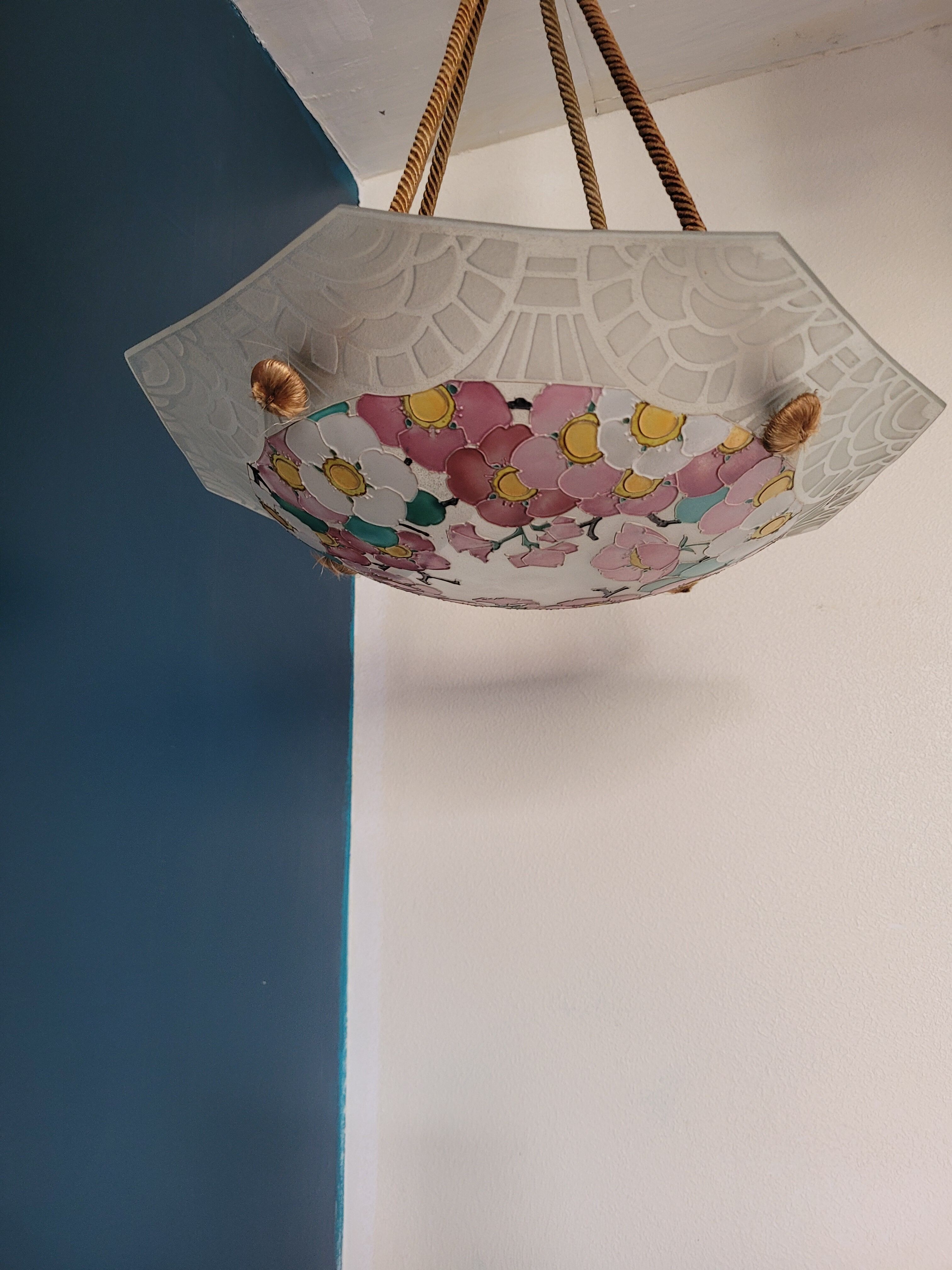 Suspension octogonale en verre sablé Loys Lucha