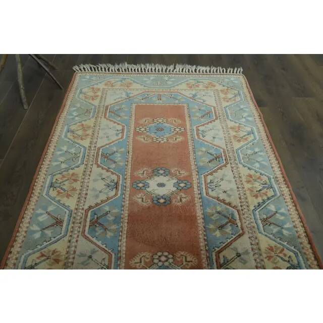 1970s Vintage Turkish Handmade Wool & Cotton Orange Area Rug 125x195