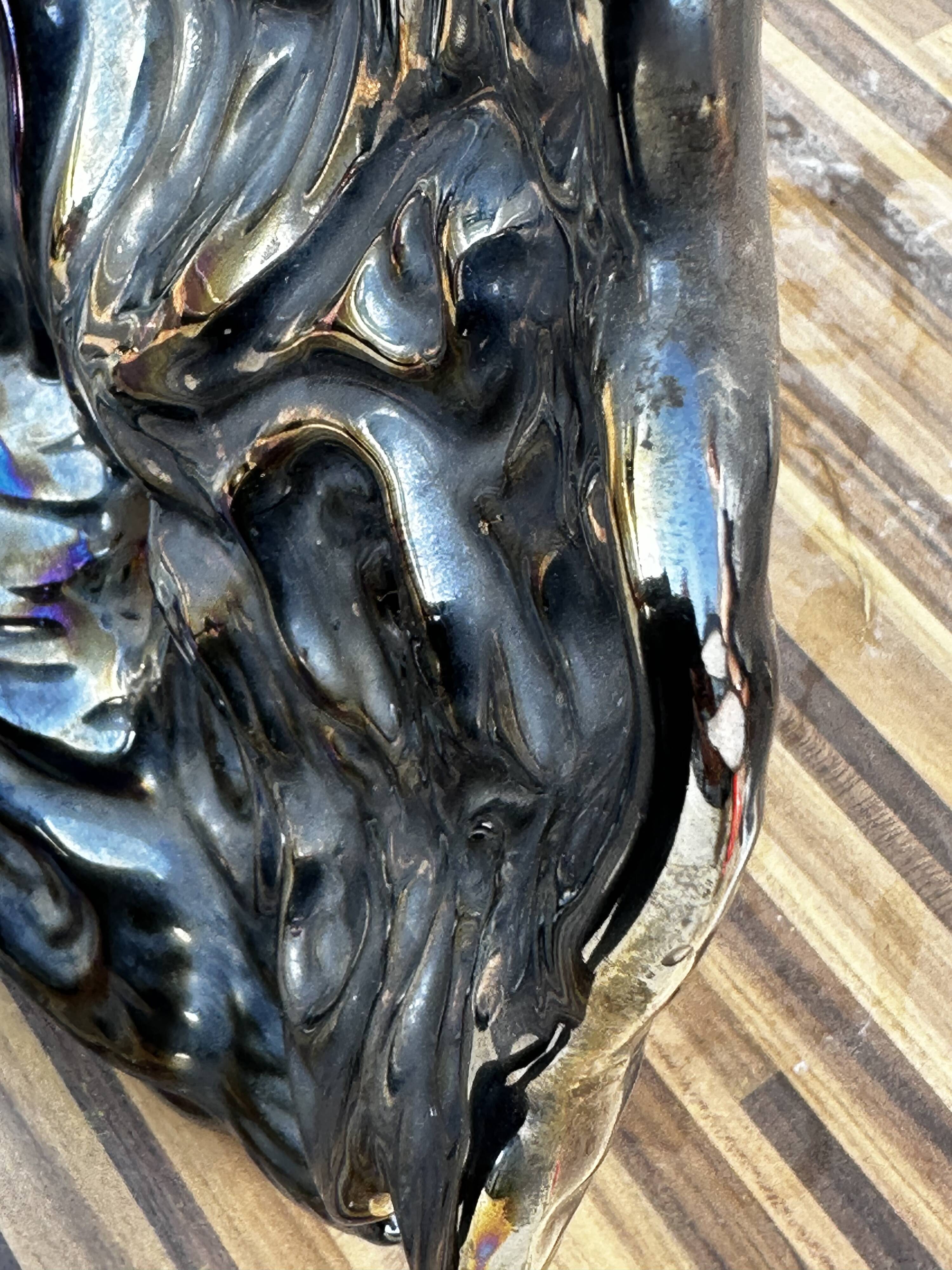 Centerpiece Pair of Peacocks Ceramic Vallauris Iridescent Anthracite Grey