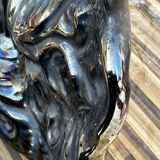 Centerpiece Pair of Peacocks Ceramic Vallauris Iridescent Anthracite Grey