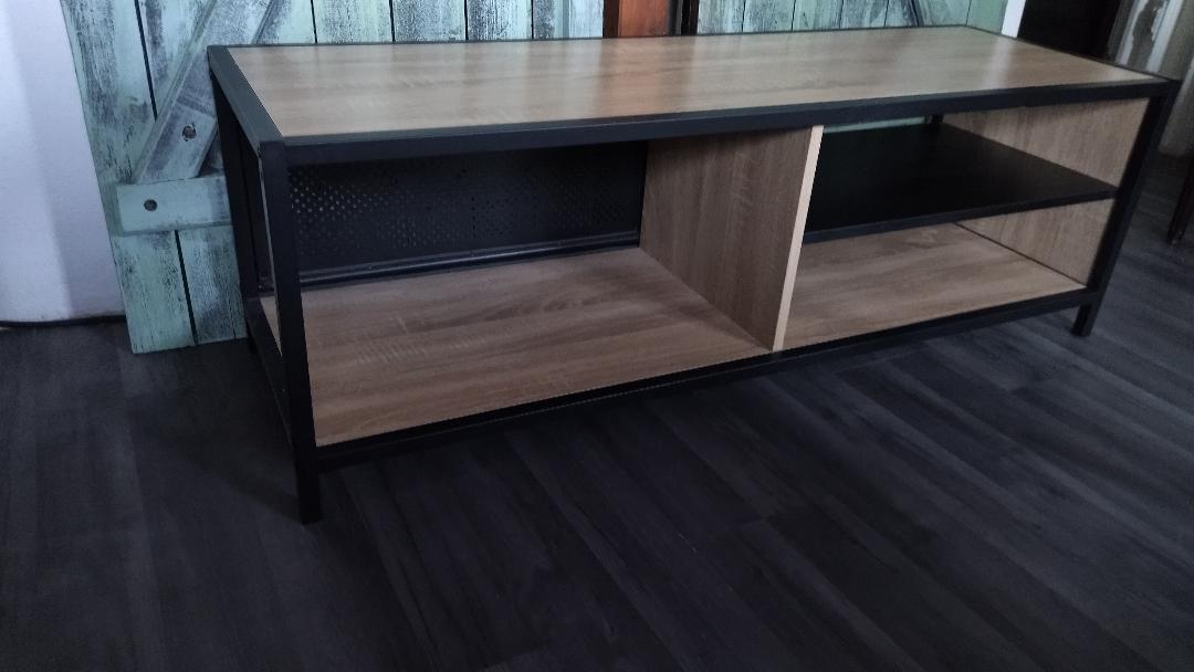 Industrial tv cabinet in metal and wood.