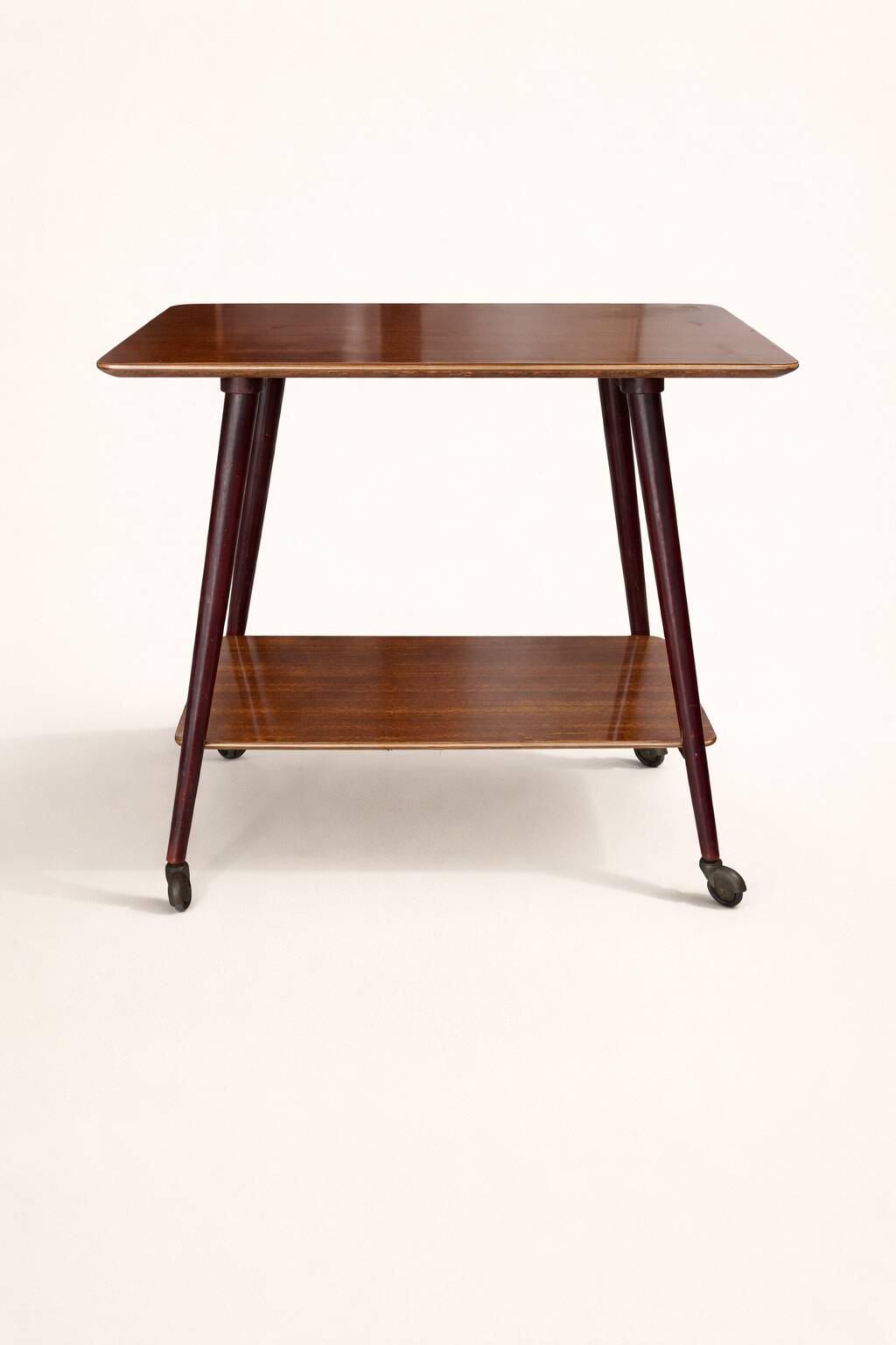 Vintage 1950s wooden sideboard – Mid-century style bar table on wheels