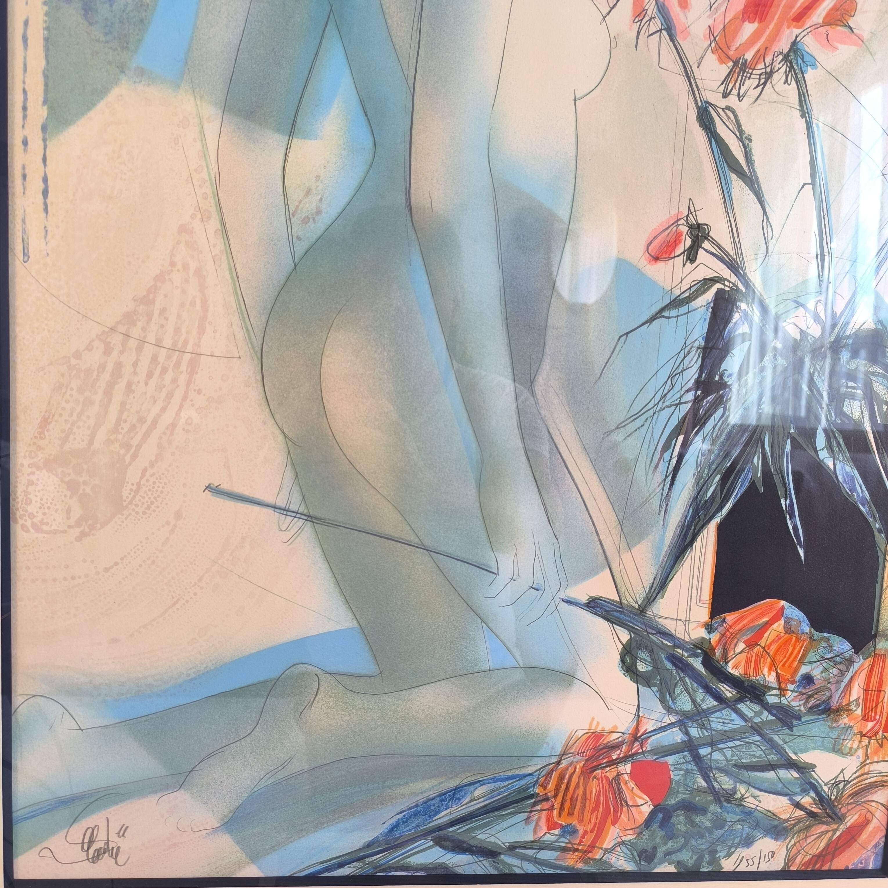 Original signed lithograph ‘’Nude with Dahlias’’ by Jean Baptiste Valadié