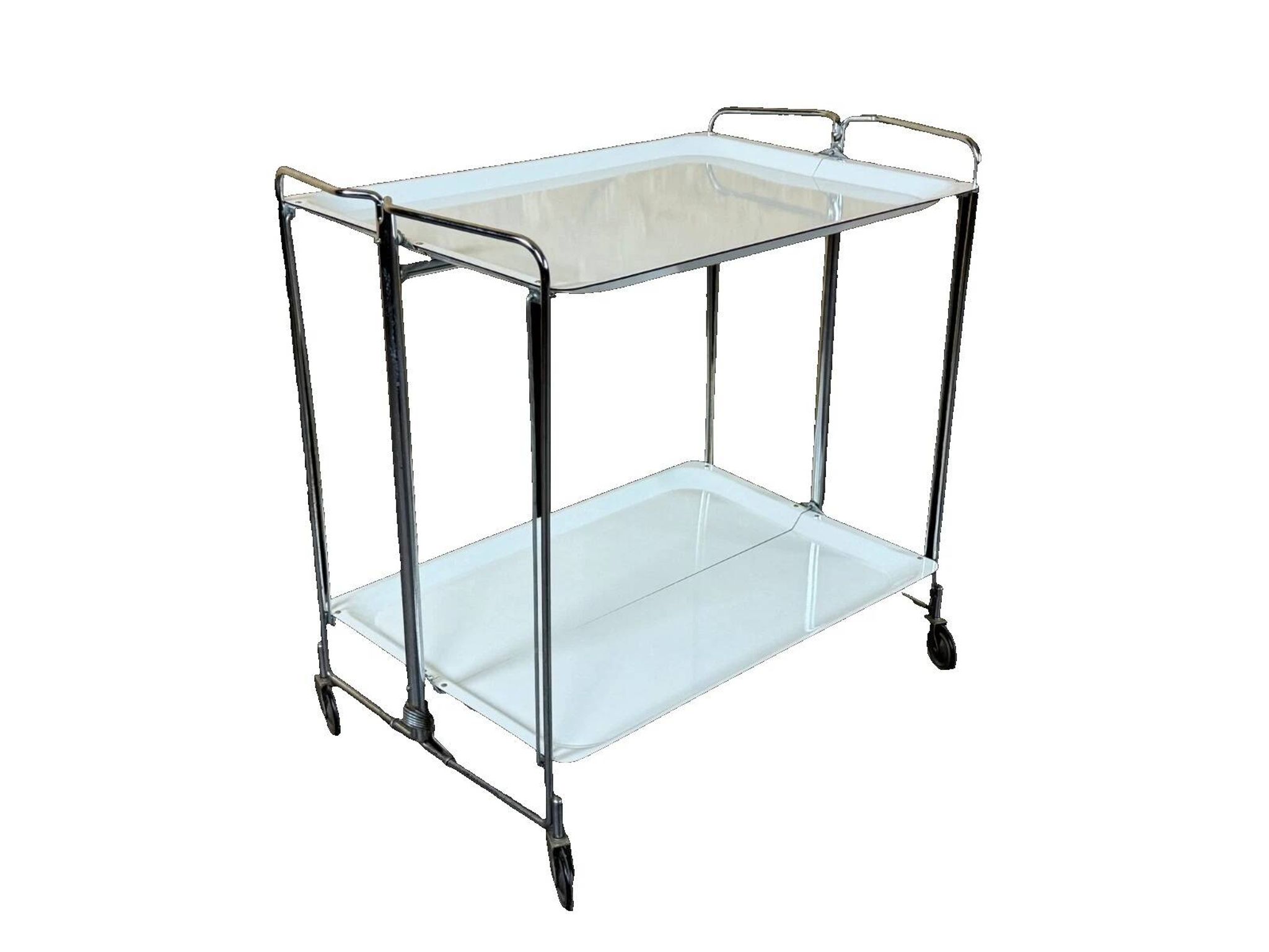 1960s 1970s Serving Cart Dinette Side Table Space Age Design Chrome White