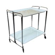 1960s 1970s Serving Cart Dinette Side Table Space Age Design Chrome White
