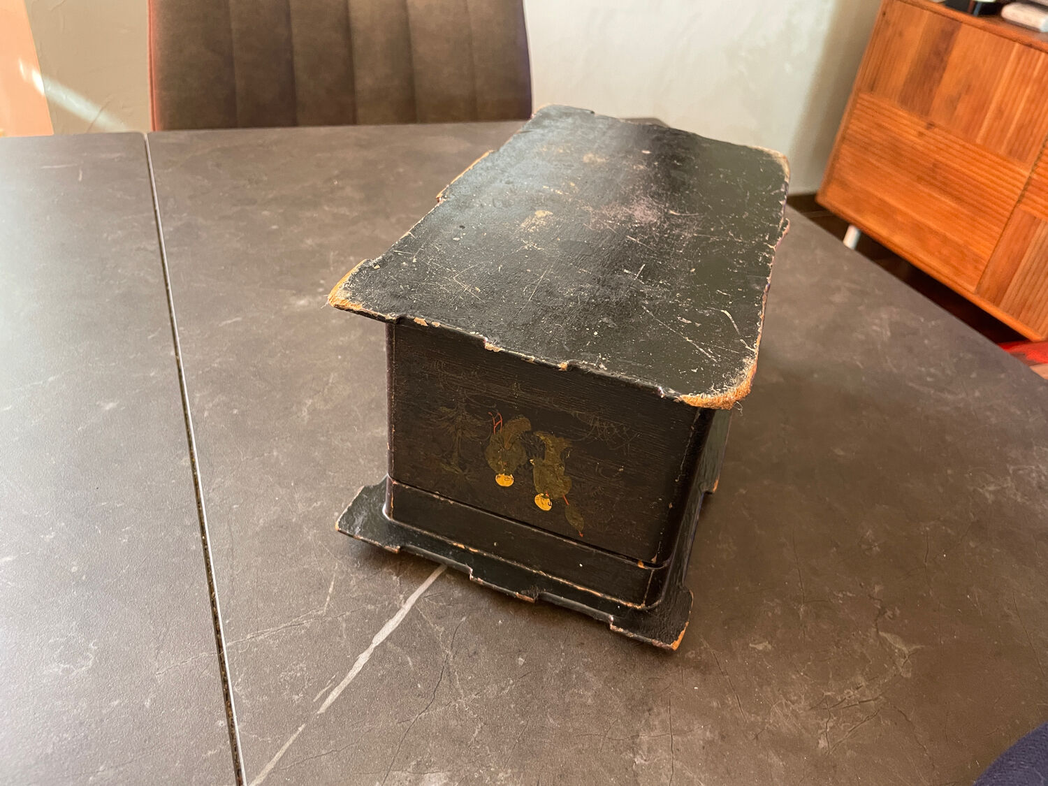 Old asian tea box box mother-of-pearl and wood xixth