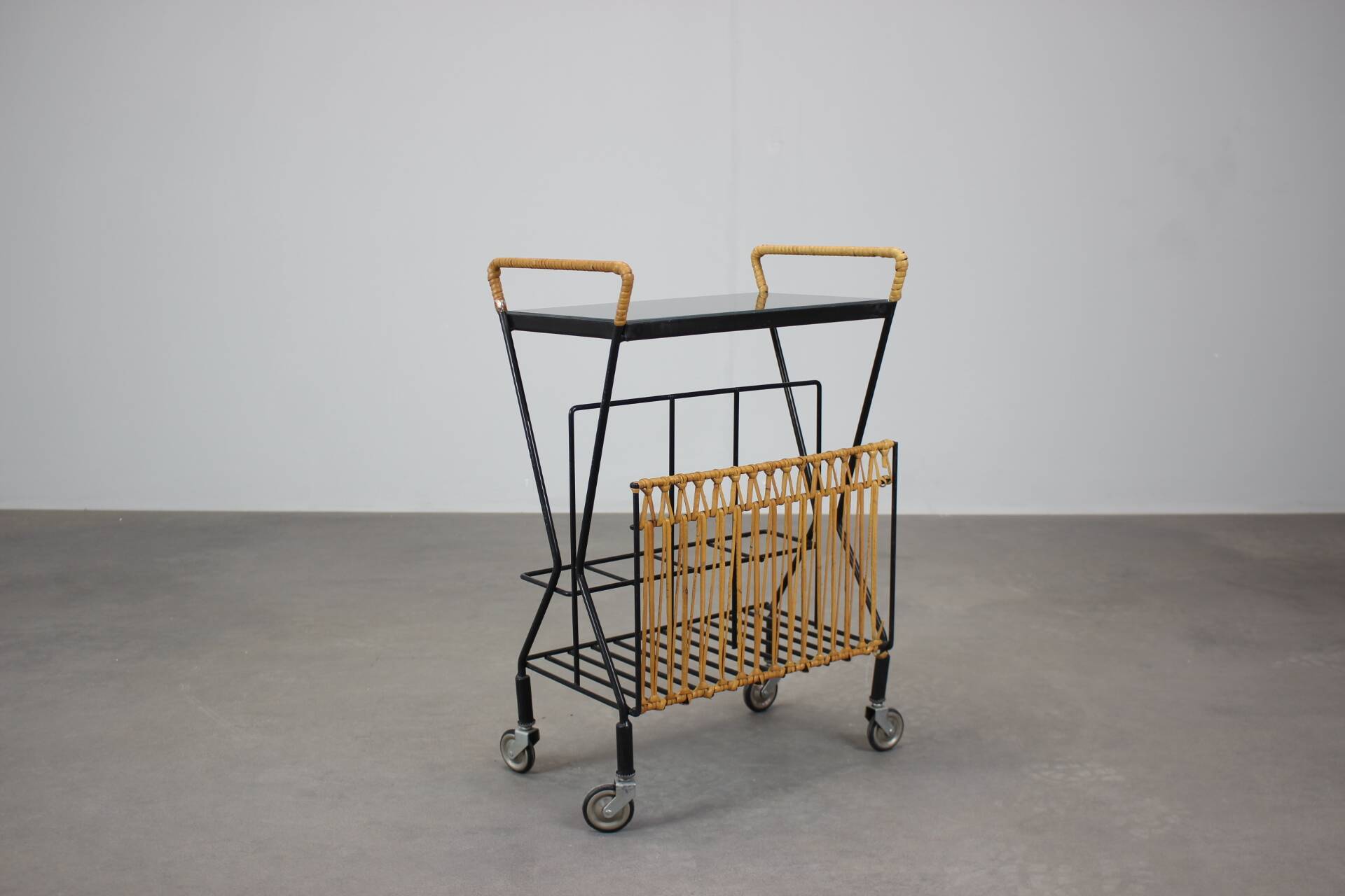 Mid-century Rolling Magazine Rack Cart, 1970s, Czechoslovakia