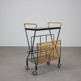 Mid-century Rolling Magazine Rack Cart, 1970s, Czechoslovakia